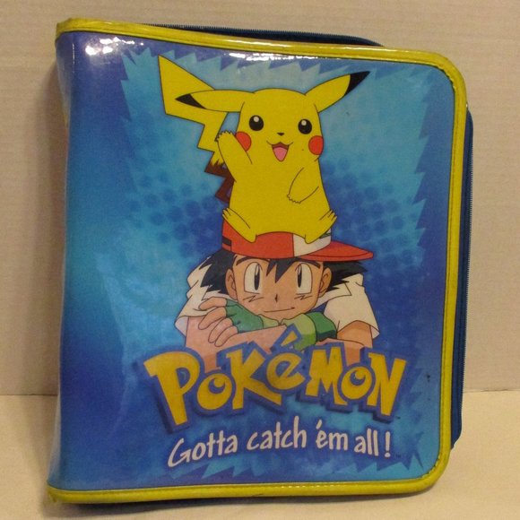 Nintendo Pokemon Large 12x9x4 Yellow Blue White Vintage 2000 Zip Paper Keeper - Picture 1 of 8